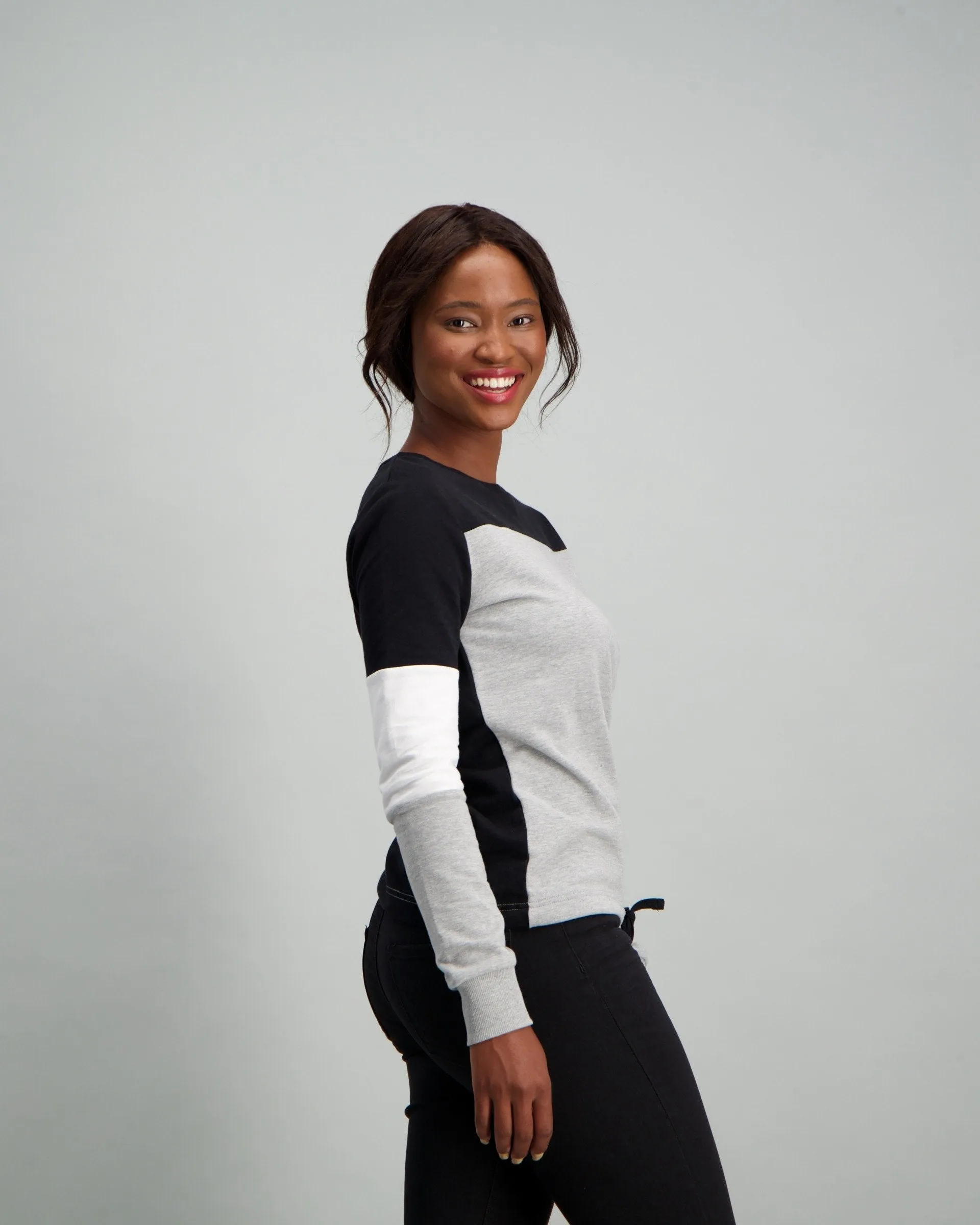 Ladies Colour Block Fleece Top - Grey Melange