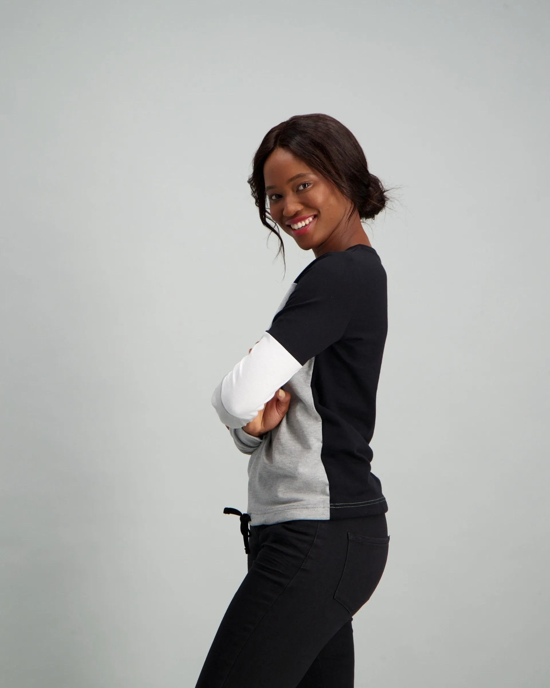 Ladies Colour Block Fleece Top - Grey Melange
