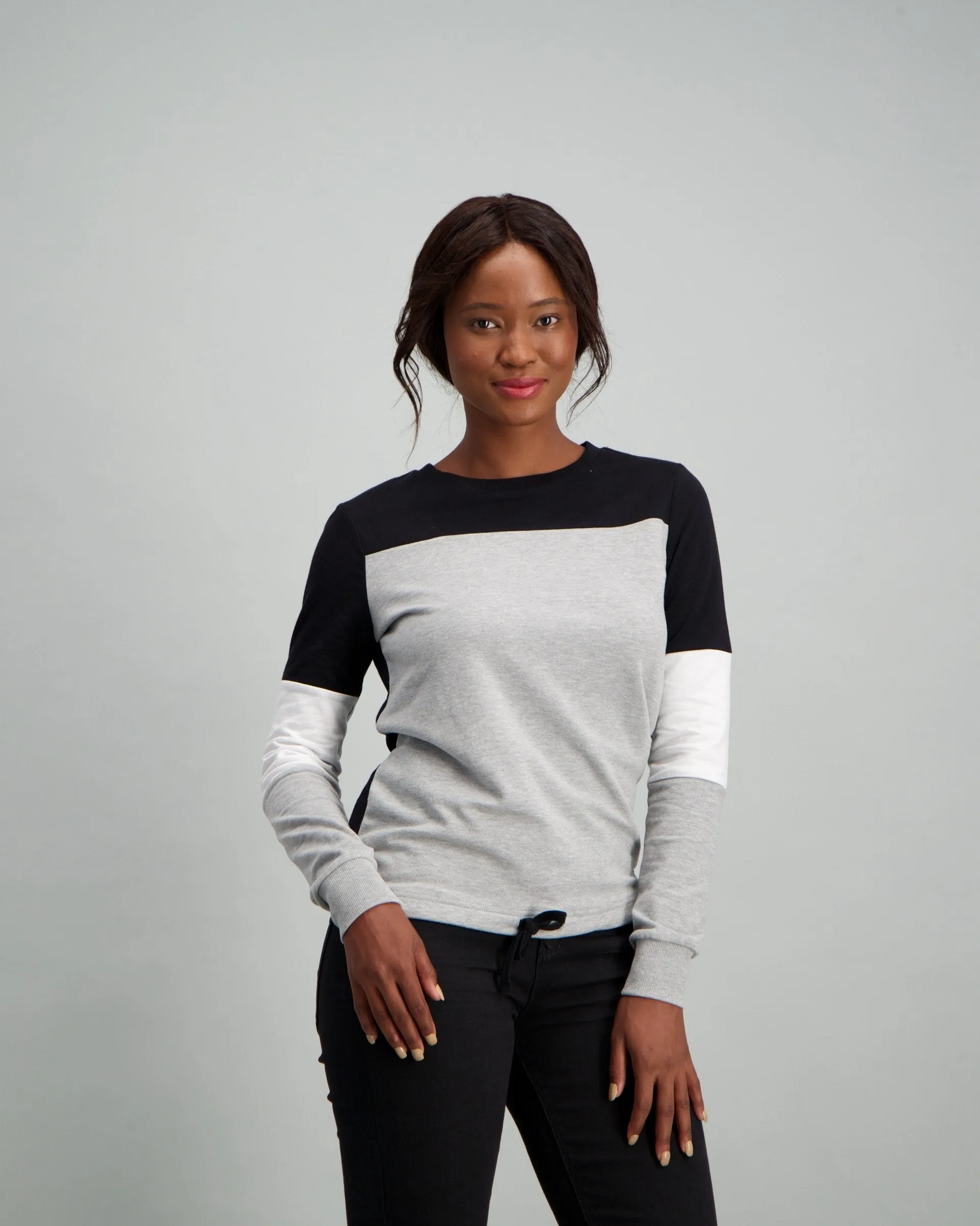 Ladies Colour Block Fleece Top - Grey Melange