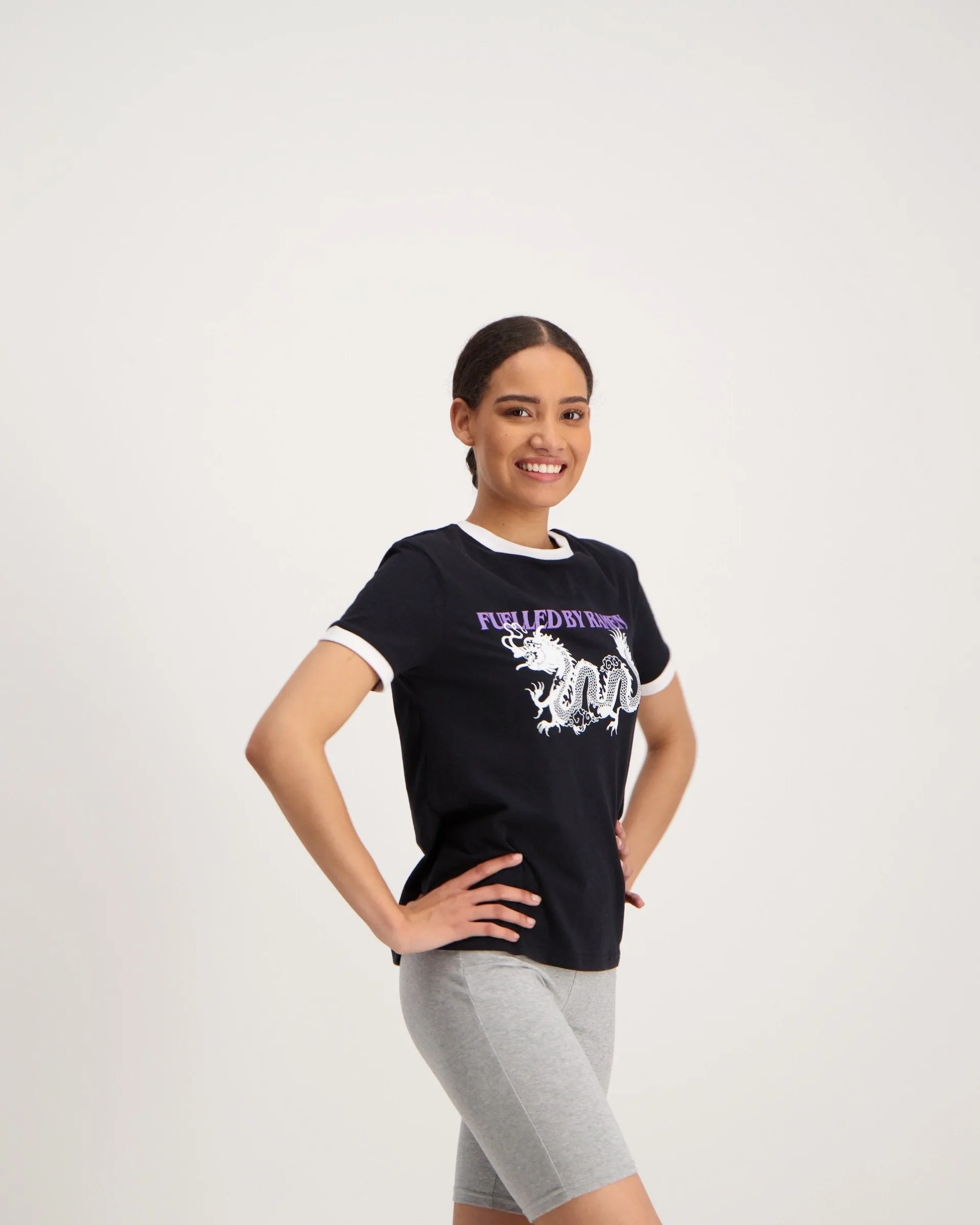 Ladies Dragon Ringer T-Shirt - Black