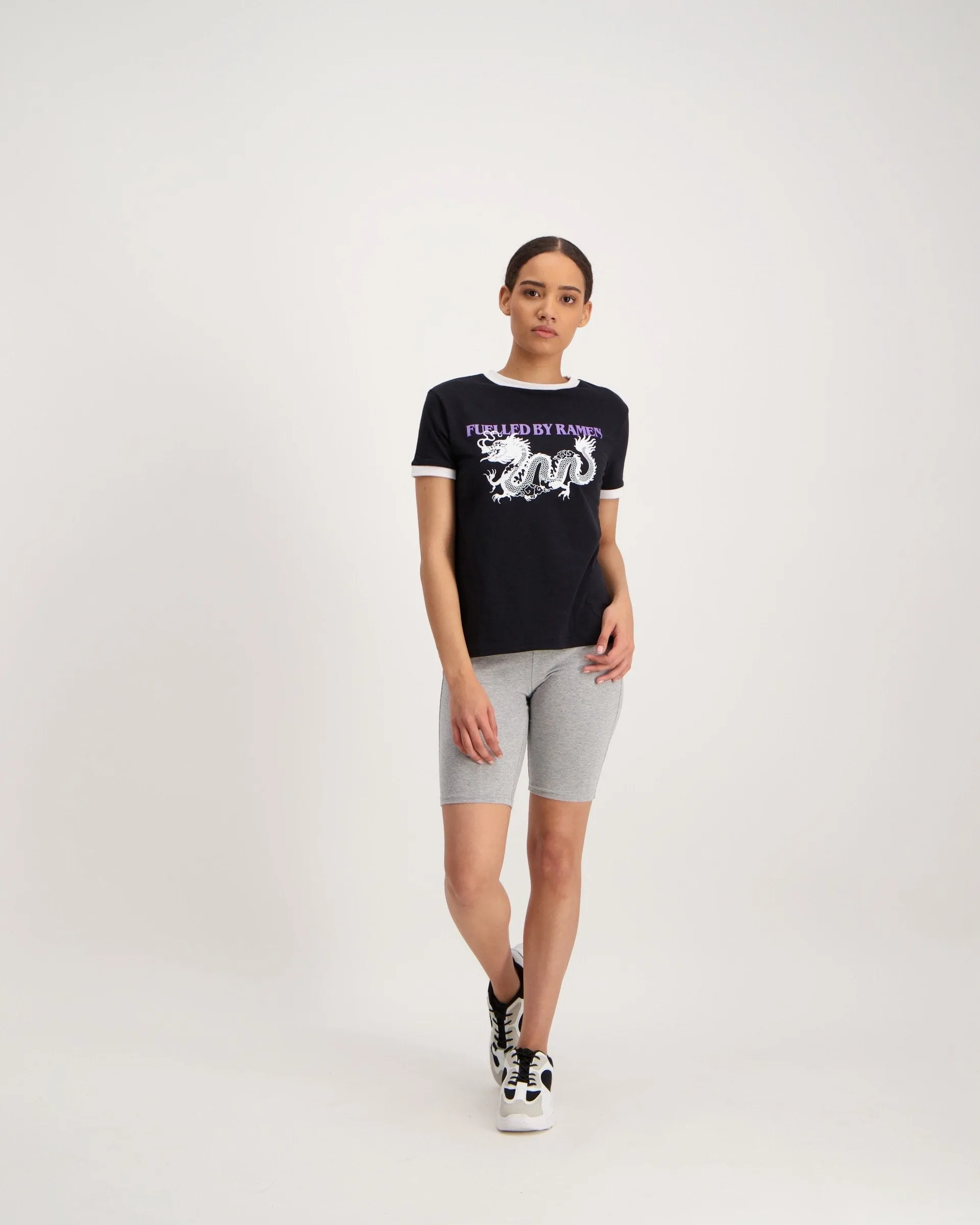 Ladies Dragon Ringer T-Shirt - Black