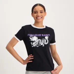 Ladies Dragon Ringer T-Shirt - Black