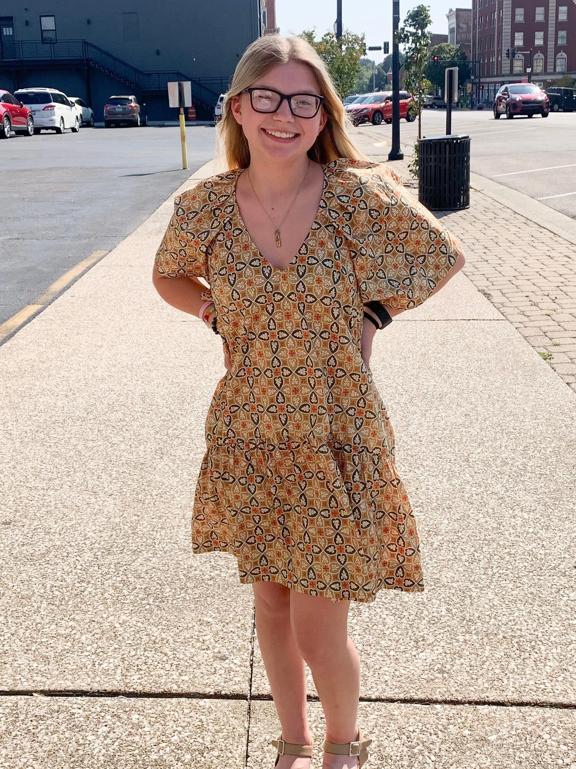 Ladies Printed A-Line Dress with Side Pockets
