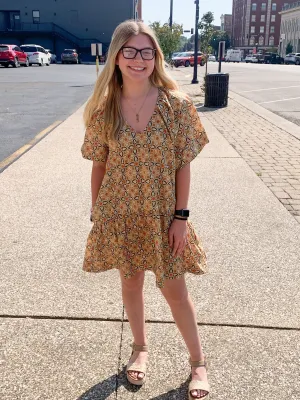 Ladies Printed A-Line Dress with Side Pockets