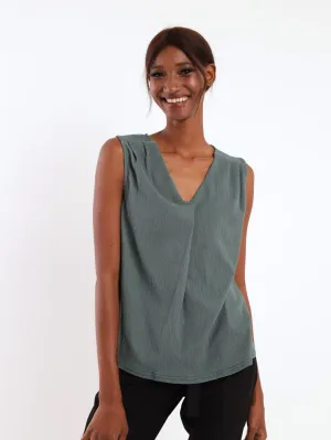 Ladies Sleeveless Textured Tee - Sage