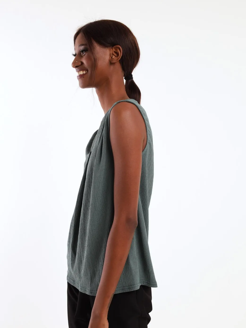 Ladies Sleeveless Textured Tee - Sage
