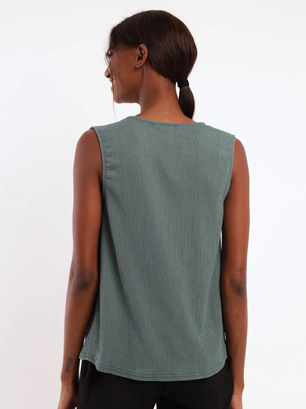 Ladies Sleeveless Textured Tee - Sage