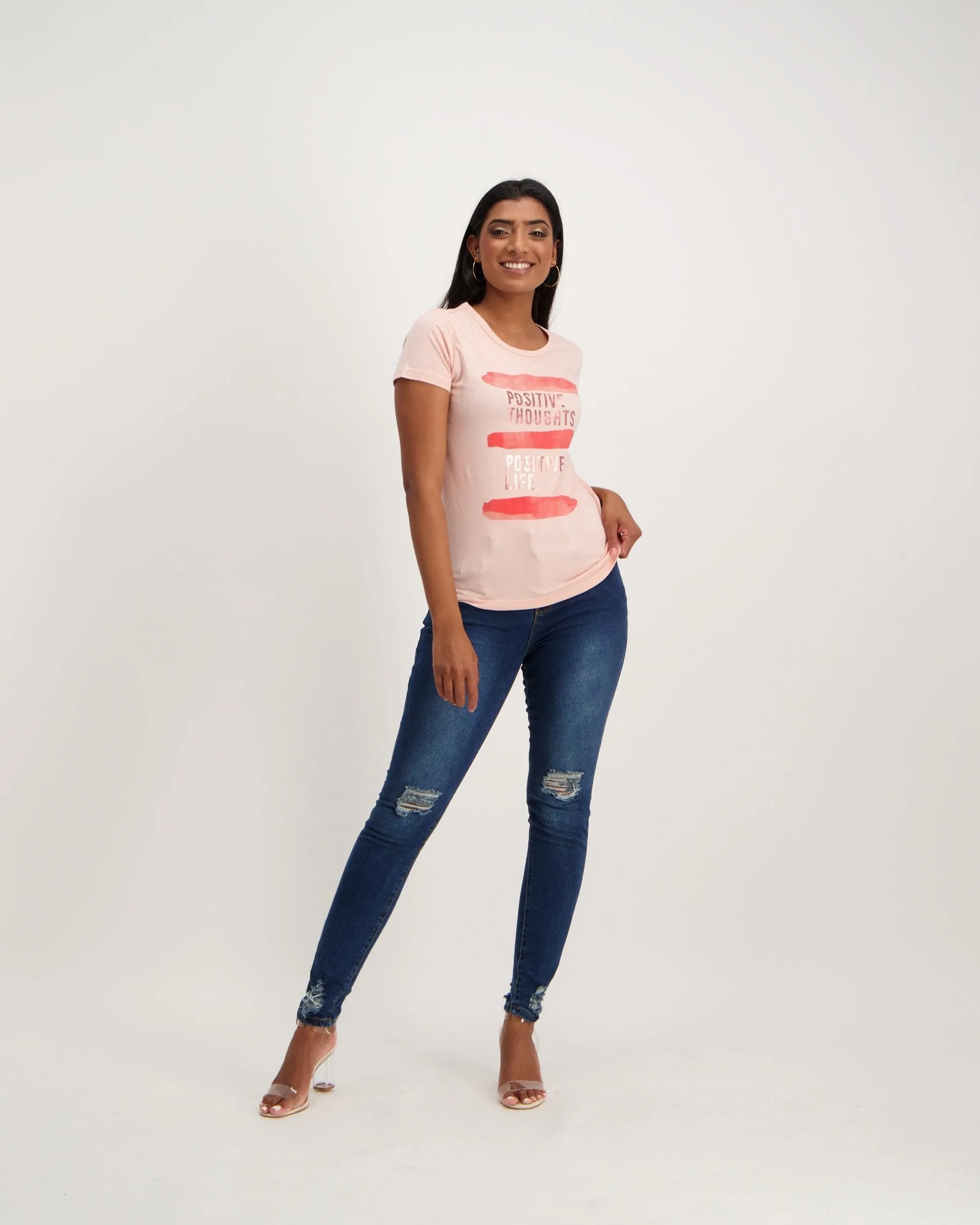 Ladies Sort Sleeve Positive Tee-Light Pink