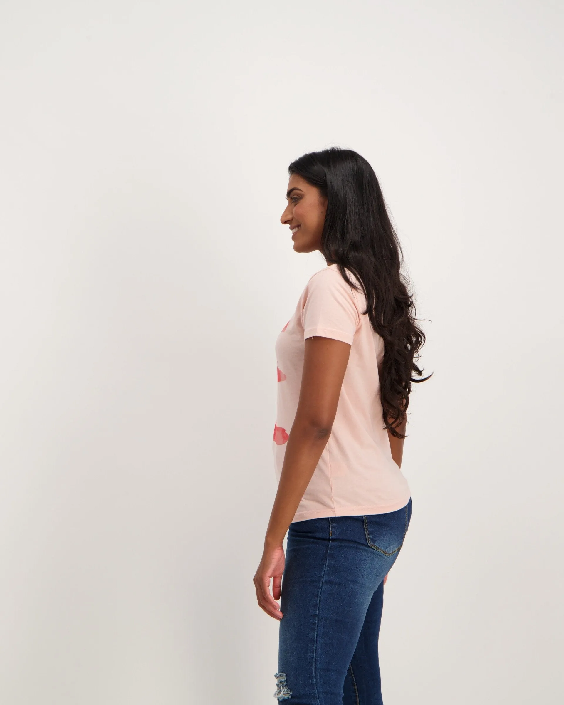 Ladies Sort Sleeve Positive Tee-Light Pink