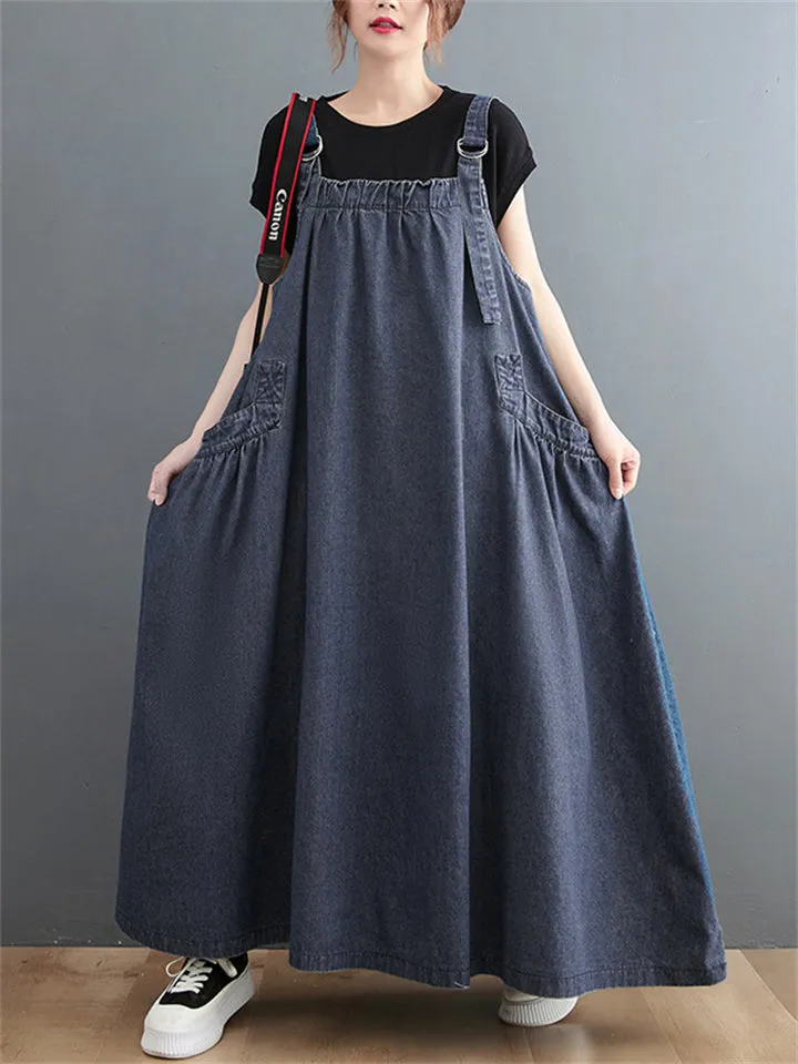 Ladies Summer Slim Large Size Sleeveless Denim Dresses