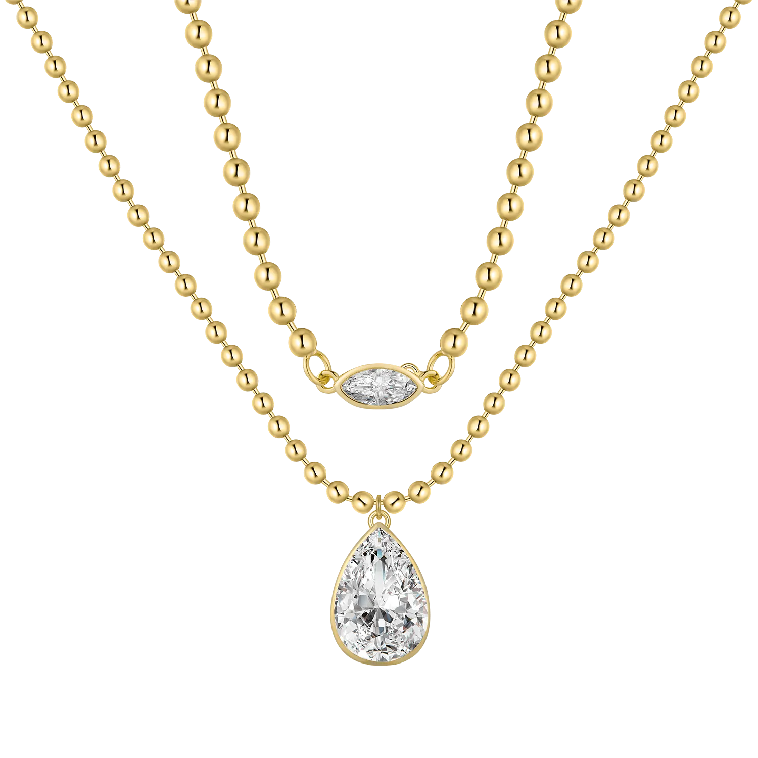 Layered Beaded Teardrop Pendant Necklace