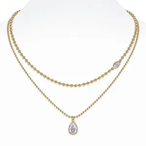 Layered Beaded Teardrop Pendant Necklace