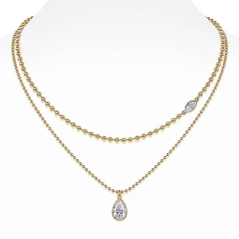 Layered Beaded Teardrop Pendant Necklace