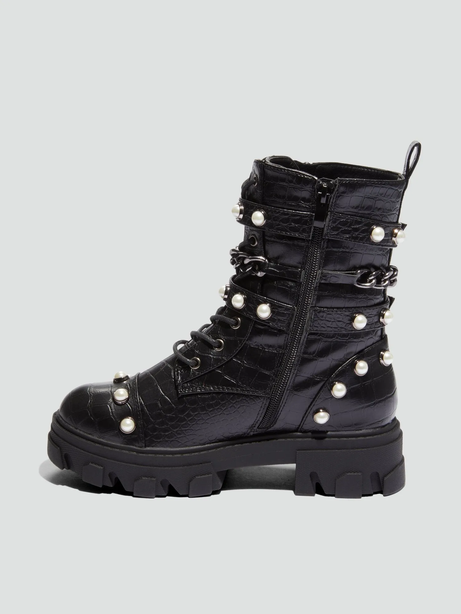 Leila Pearl Studded Lace-Up Boots