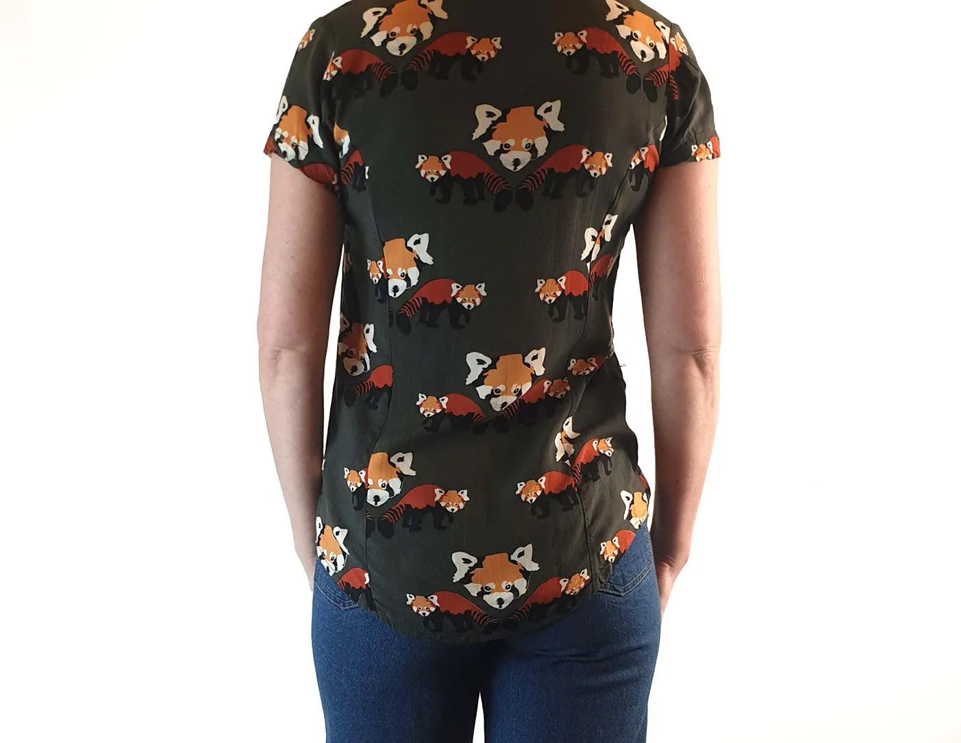 Leonard St olive green short sleeve shirt with fox print size 6