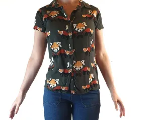 Leonard St olive green short sleeve shirt with fox print size 6