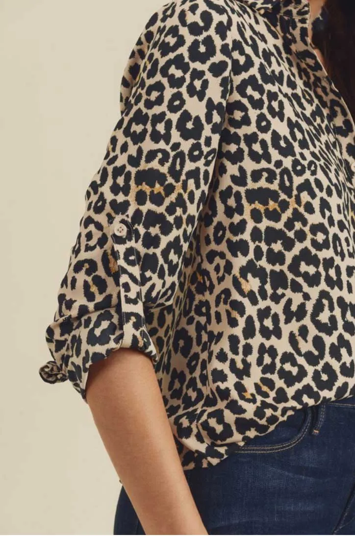 Leopard Print Button Up Blouse