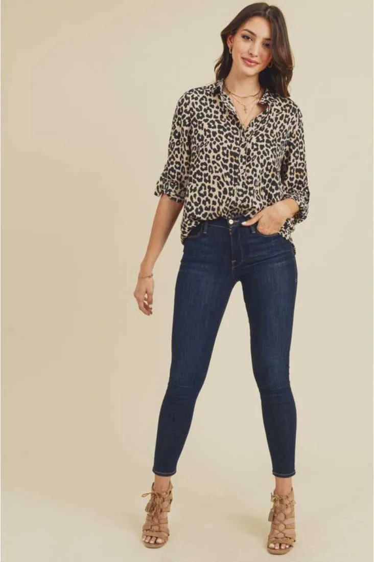 Leopard Print Button Up Blouse