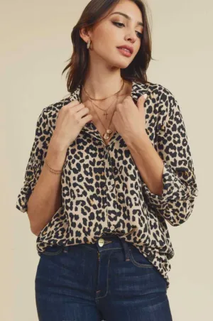 Leopard Print Button Up Blouse