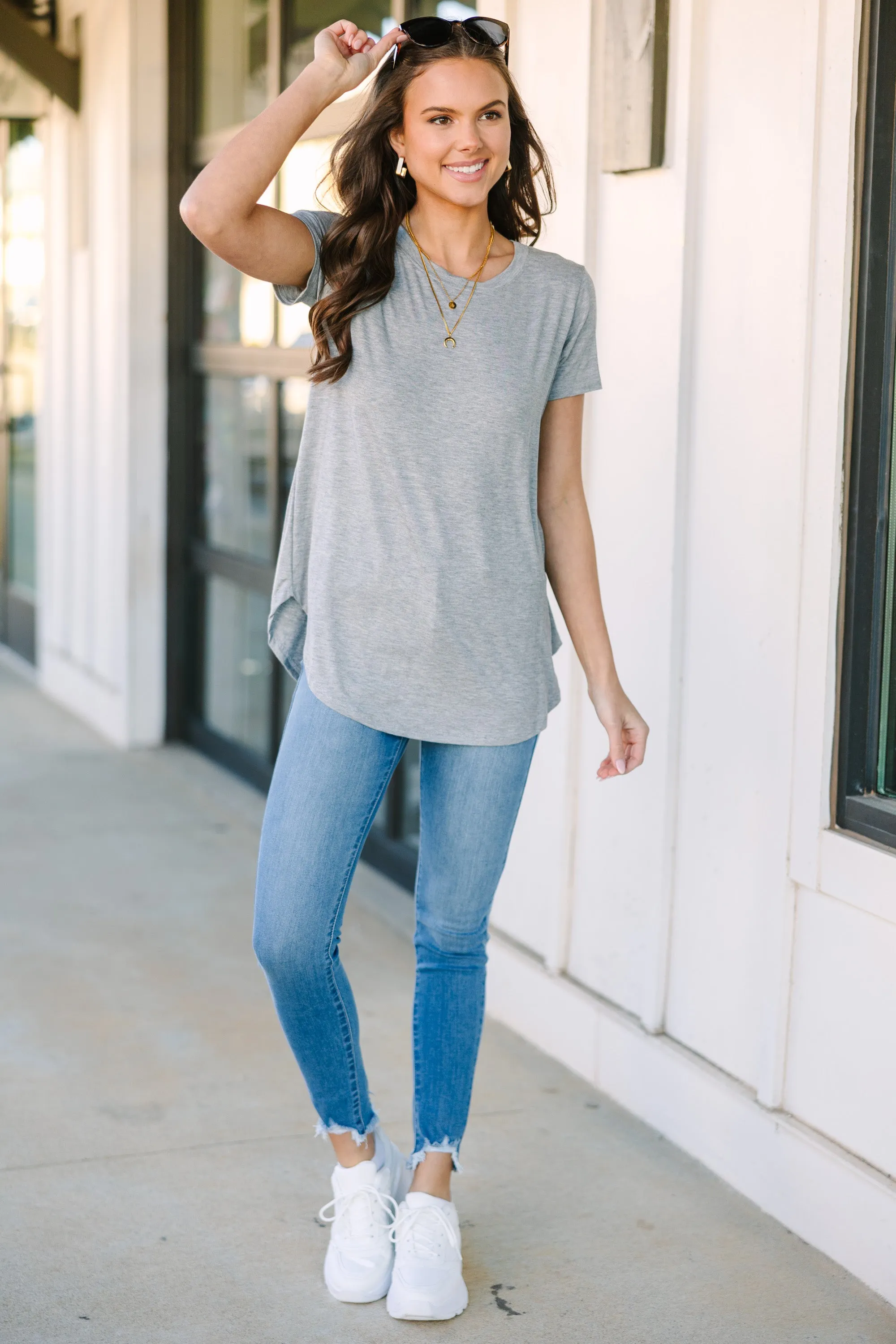 Let's Meet Later Heather Gray Top