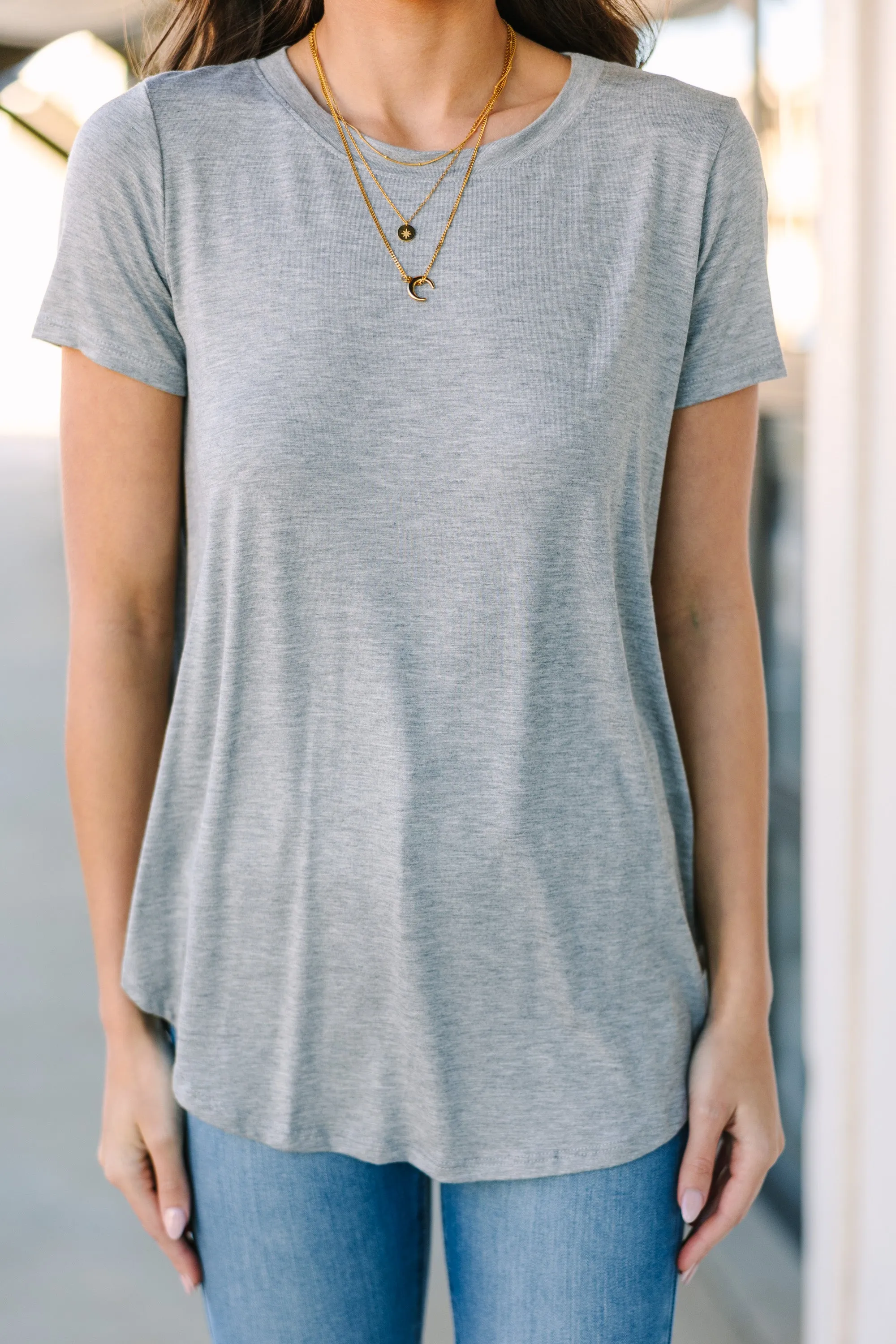 Let's Meet Later Heather Gray Top