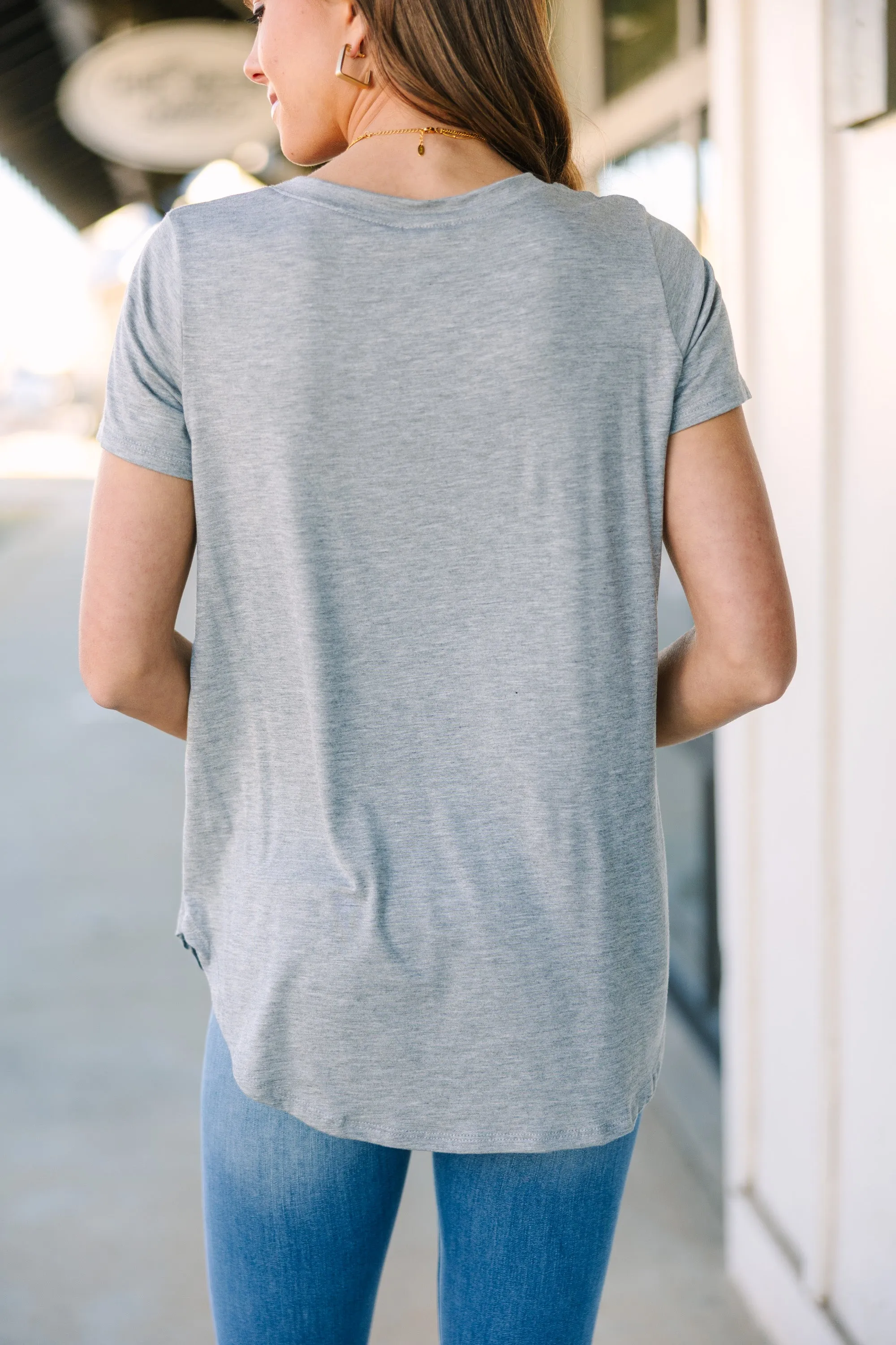 Let's Meet Later Heather Gray Top