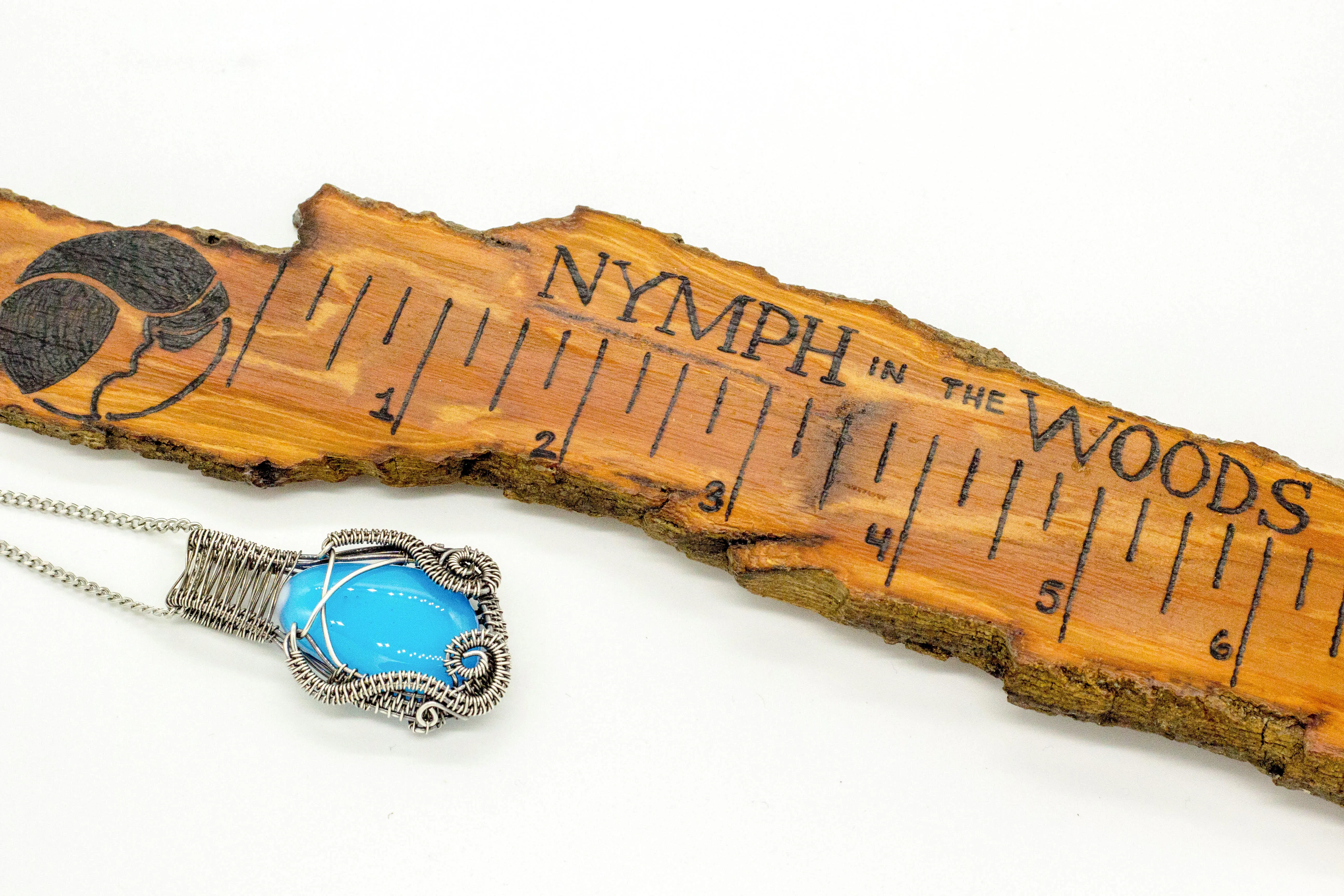 Light Blue Fused Glass Pendant with Sterling Silver Wire Wrapping