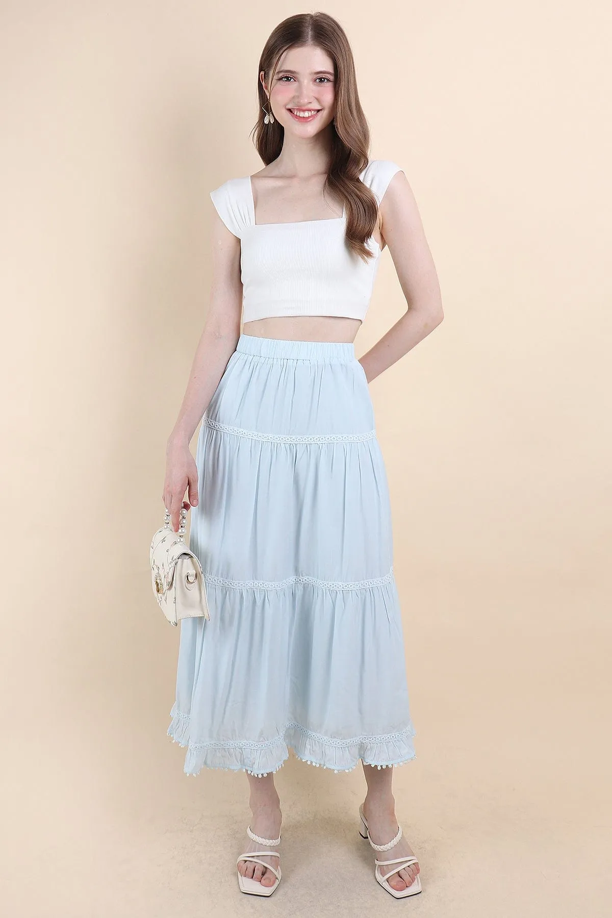 LINDSAY BANDED MAXI SKIRT IN BLUE