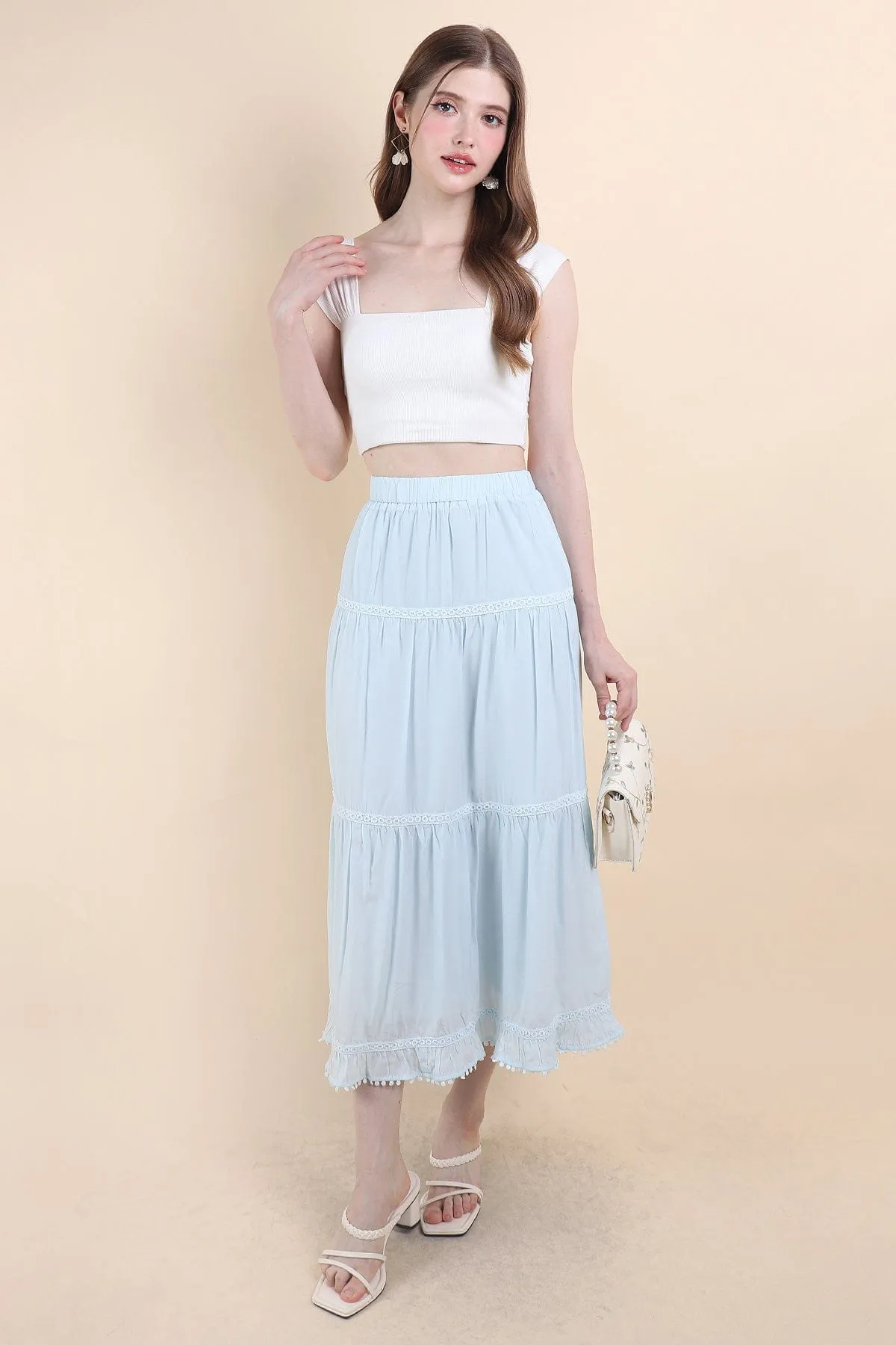 LINDSAY BANDED MAXI SKIRT IN BLUE
