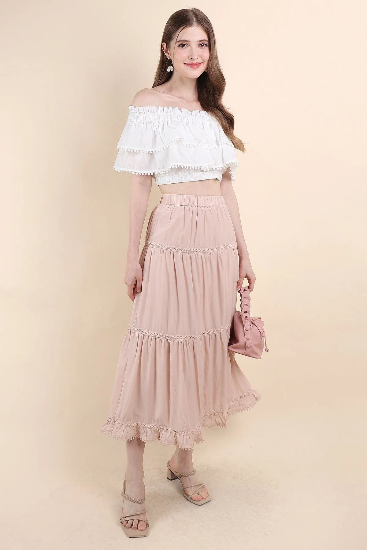 LINDSAY BANDED MAXI SKIRT IN PINK BEIGE