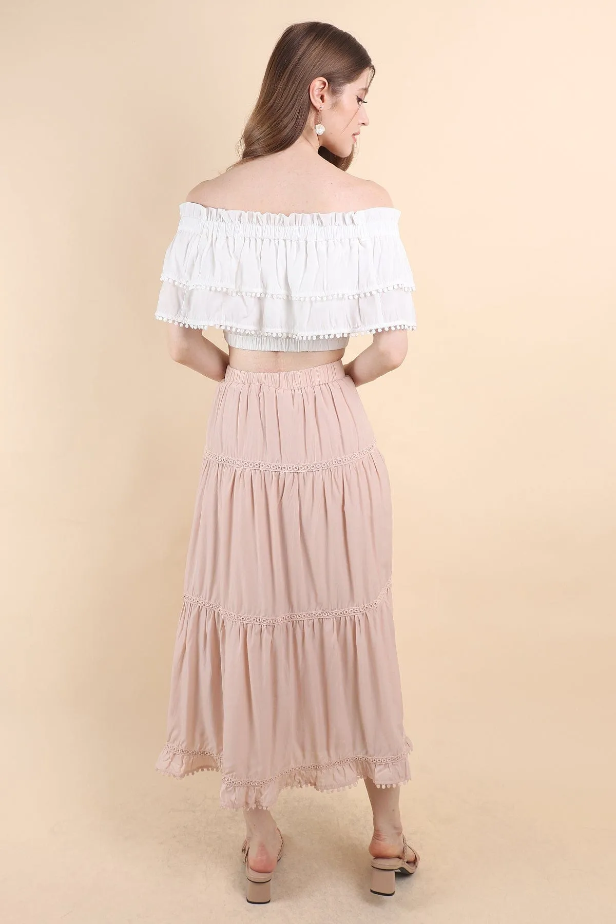 LINDSAY BANDED MAXI SKIRT IN PINK BEIGE