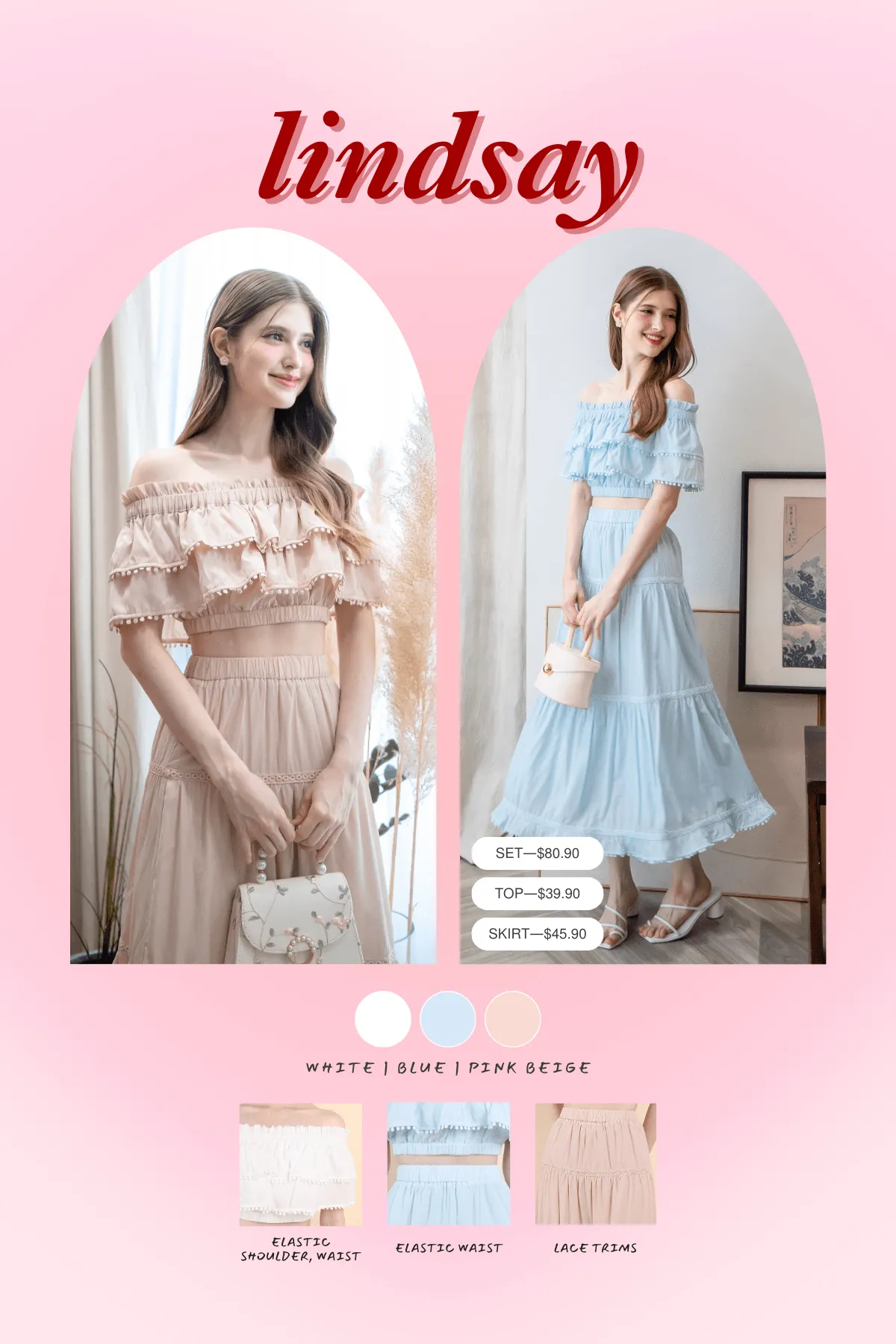 LINDSAY BANDED MAXI SKIRT IN PINK BEIGE