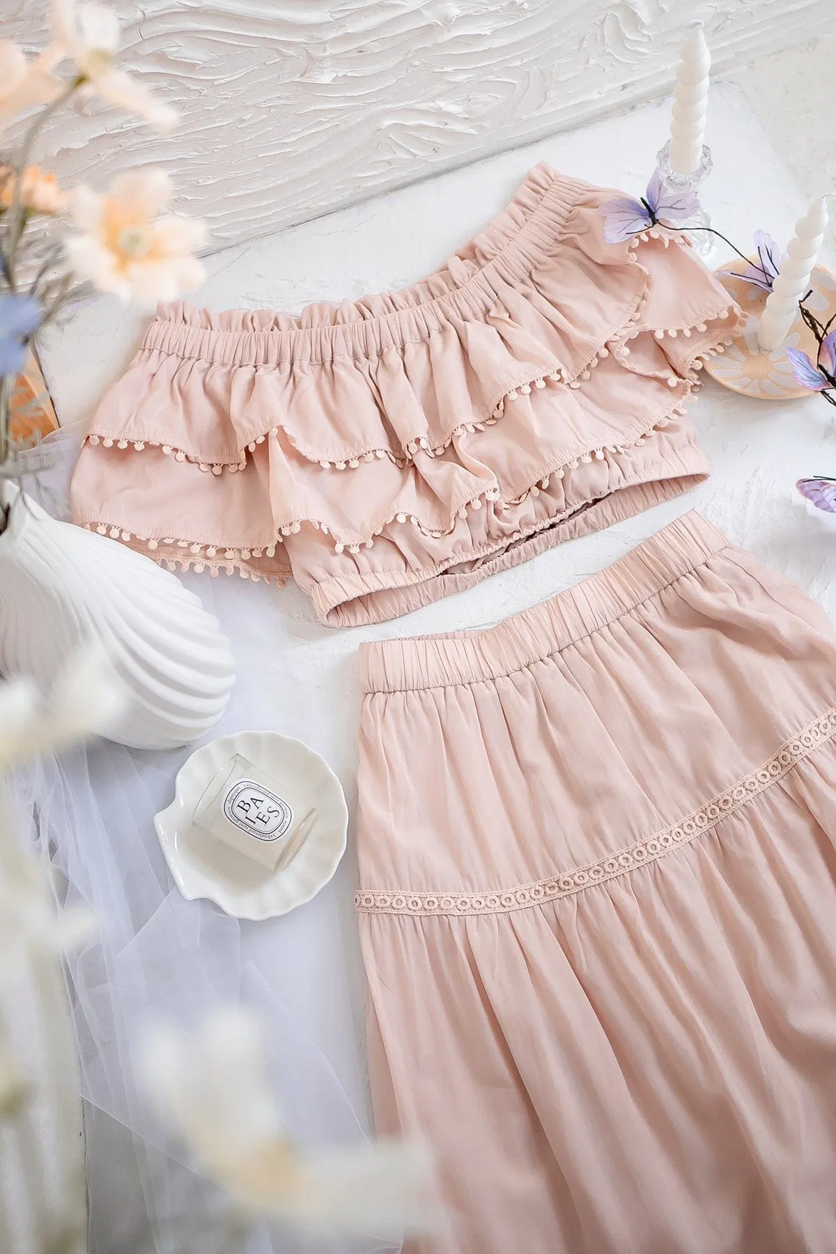 LINDSAY BANDED MAXI SKIRT IN PINK BEIGE