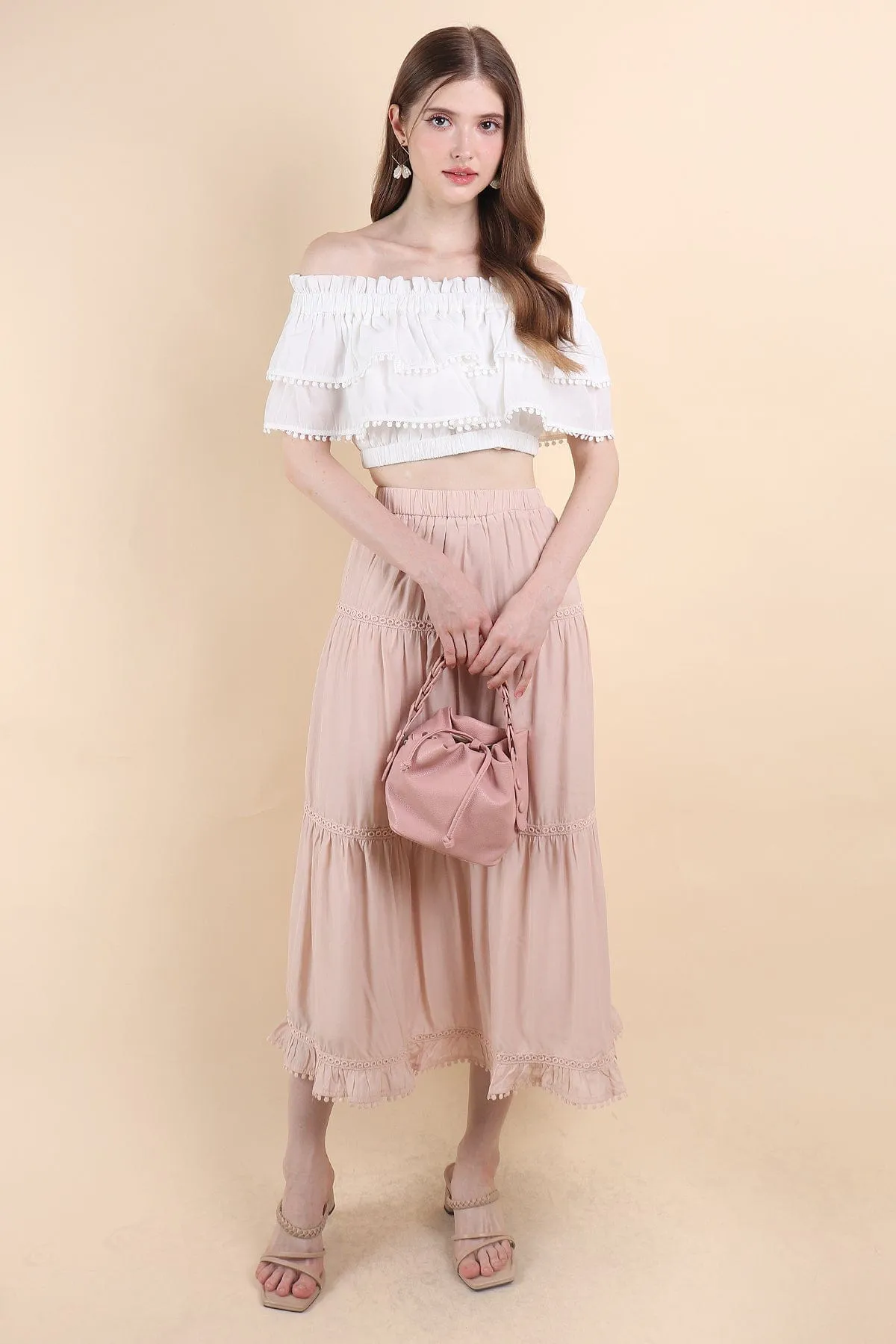 LINDSAY BANDED MAXI SKIRT IN PINK BEIGE