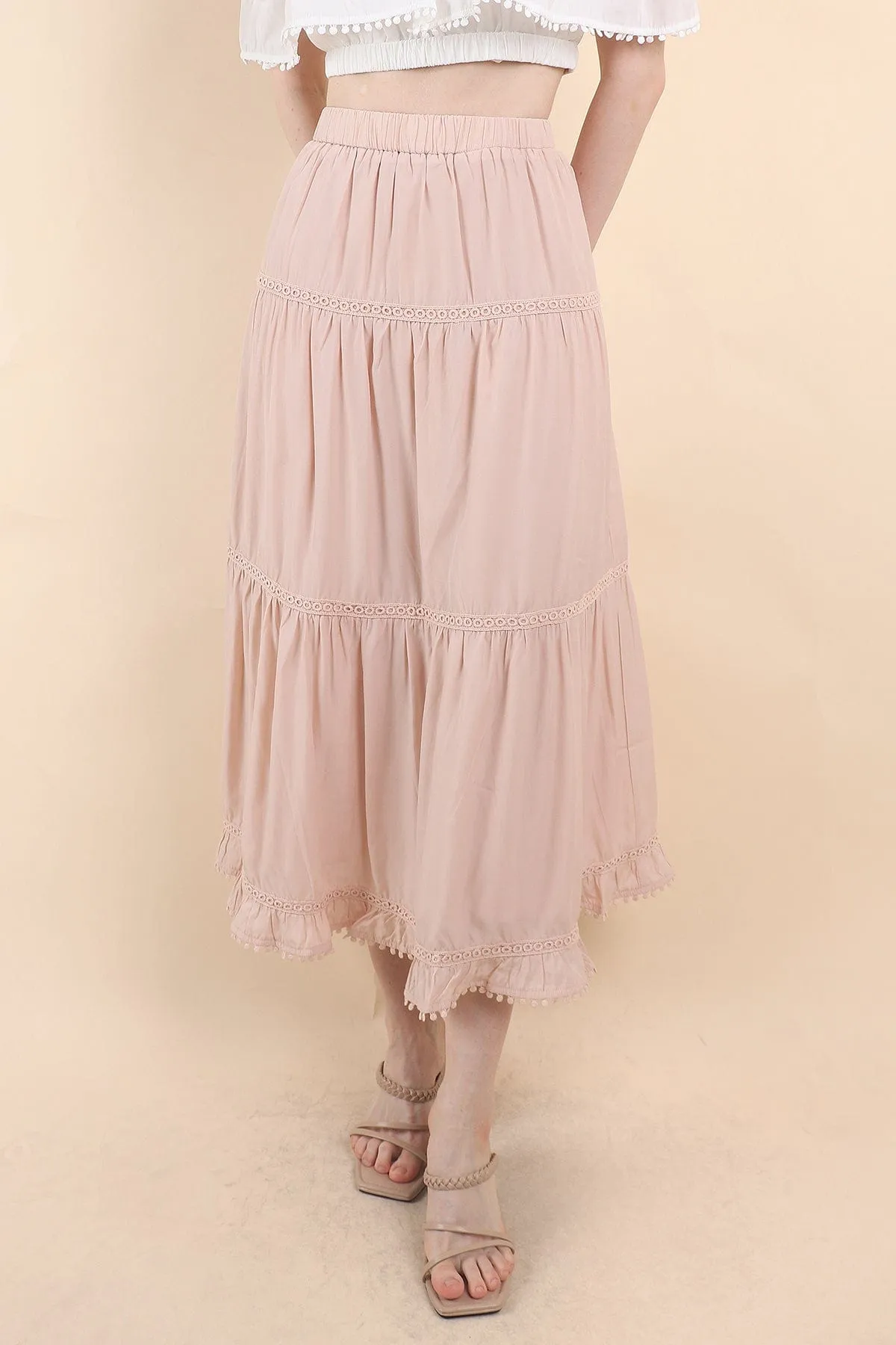 LINDSAY BANDED MAXI SKIRT IN PINK BEIGE