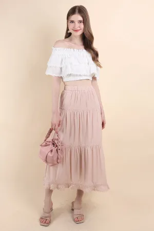 LINDSAY BANDED MAXI SKIRT IN PINK BEIGE