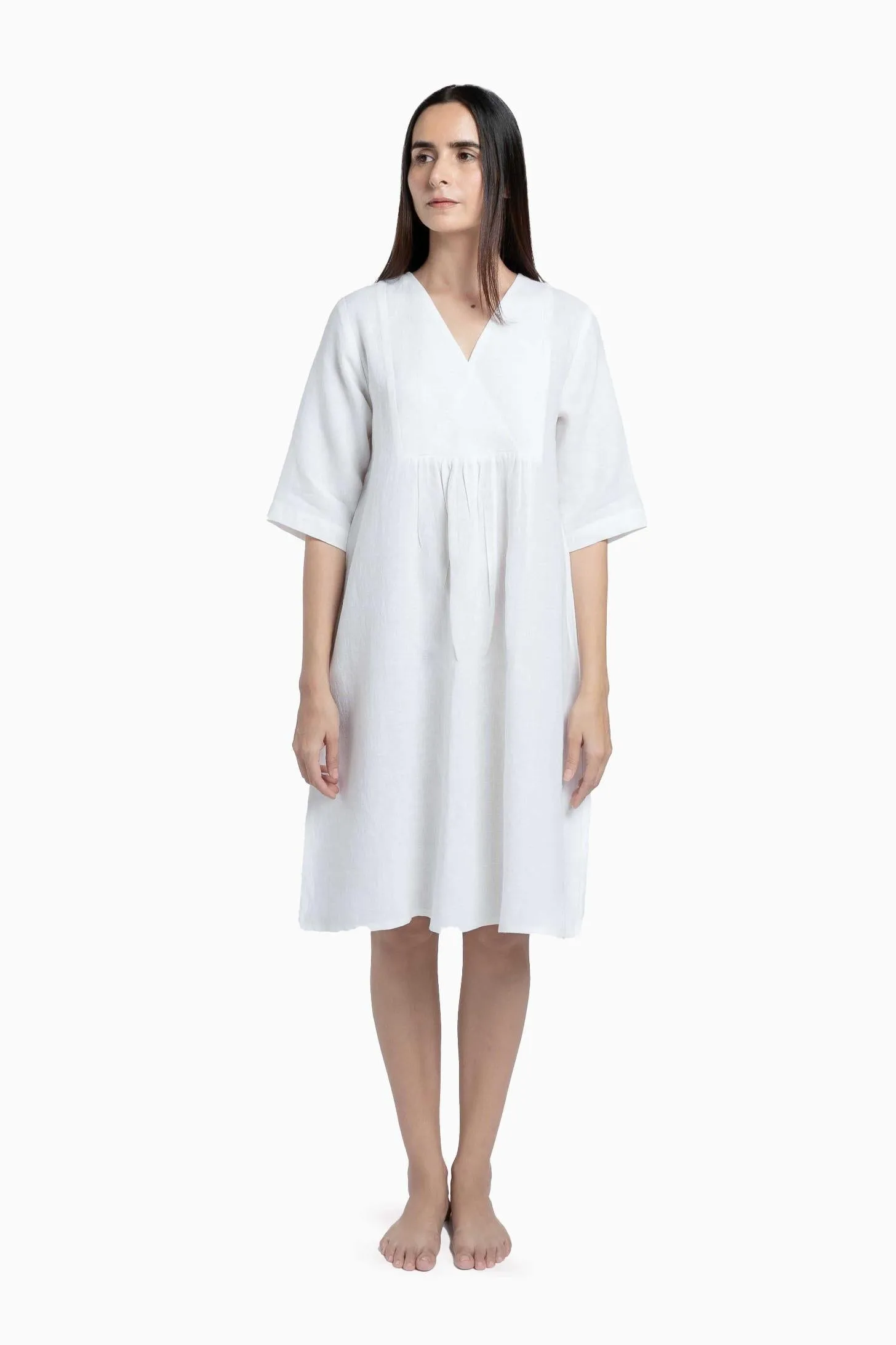 Linen Citrus Midi Dress-Midnight Green