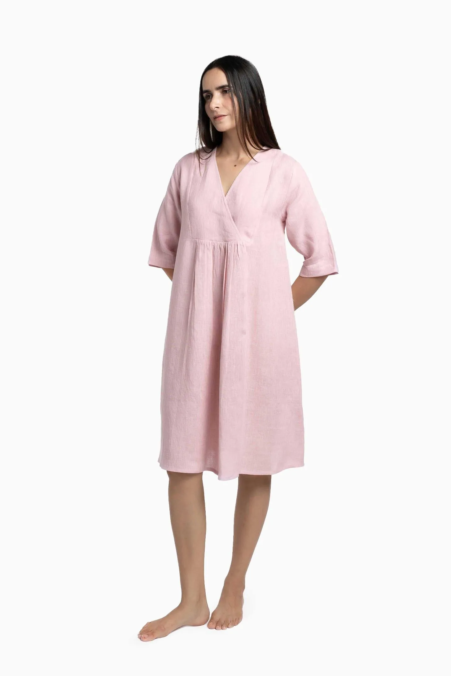 Linen Citrus Midi Dress-Midnight Green