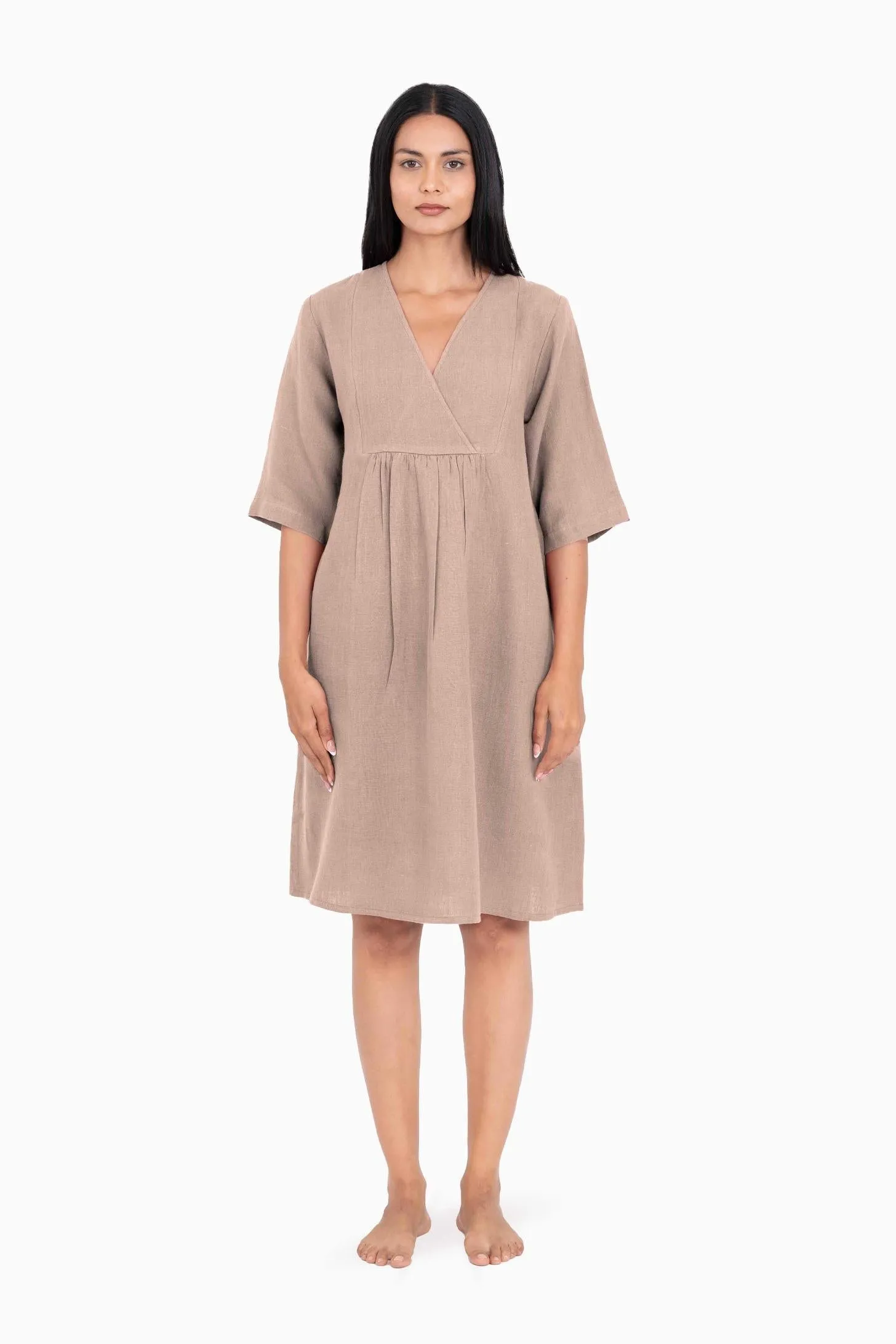 Linen Citrus Midi Dress-Midnight Green