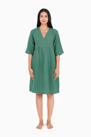 Linen Citrus Midi Dress-Midnight Green