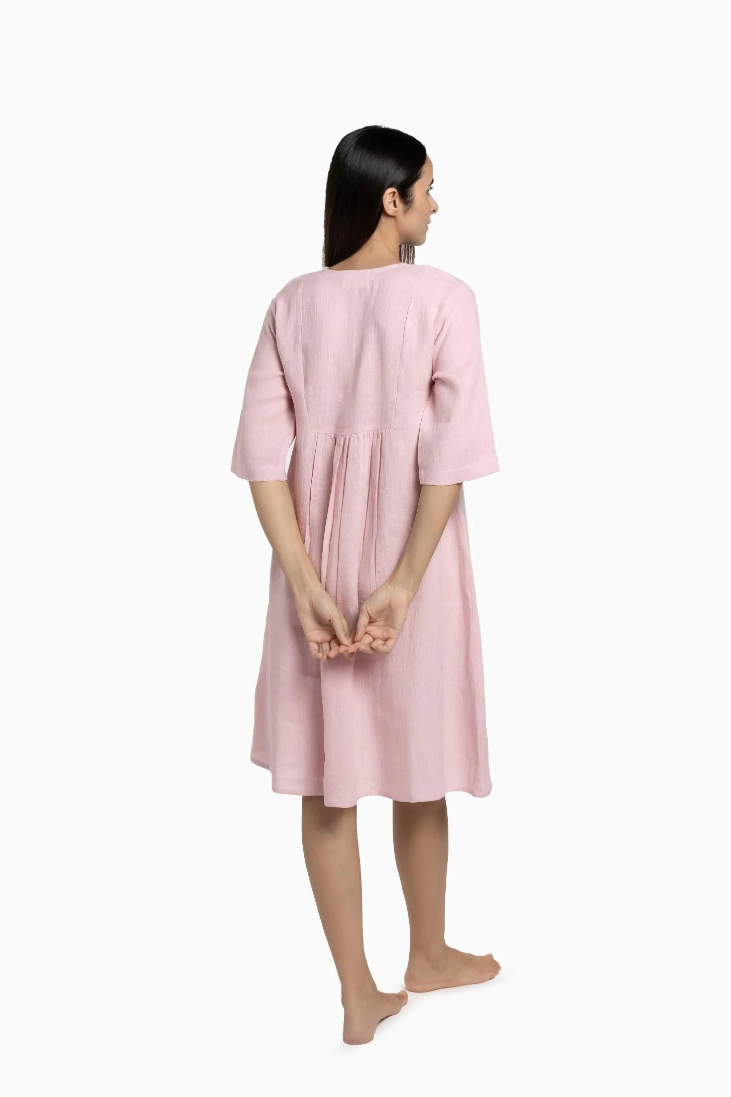 Linen Citrus Midi Dress-Midnight Green