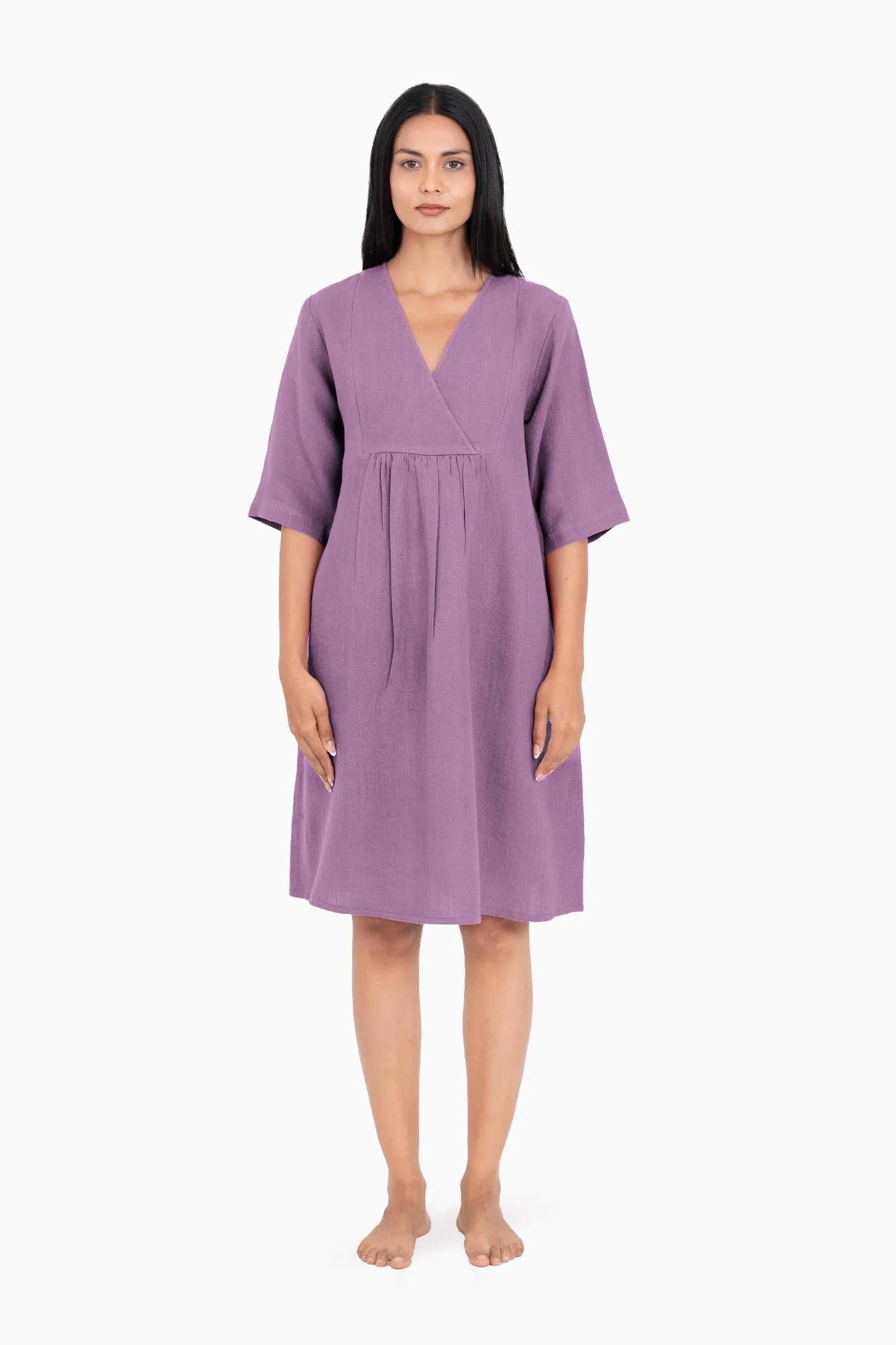 Linen Citrus Midi Dress-Midnight Green