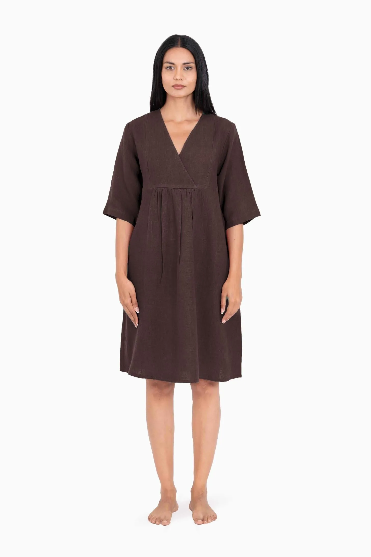 Linen Citrus Midi Dress-Midnight Green