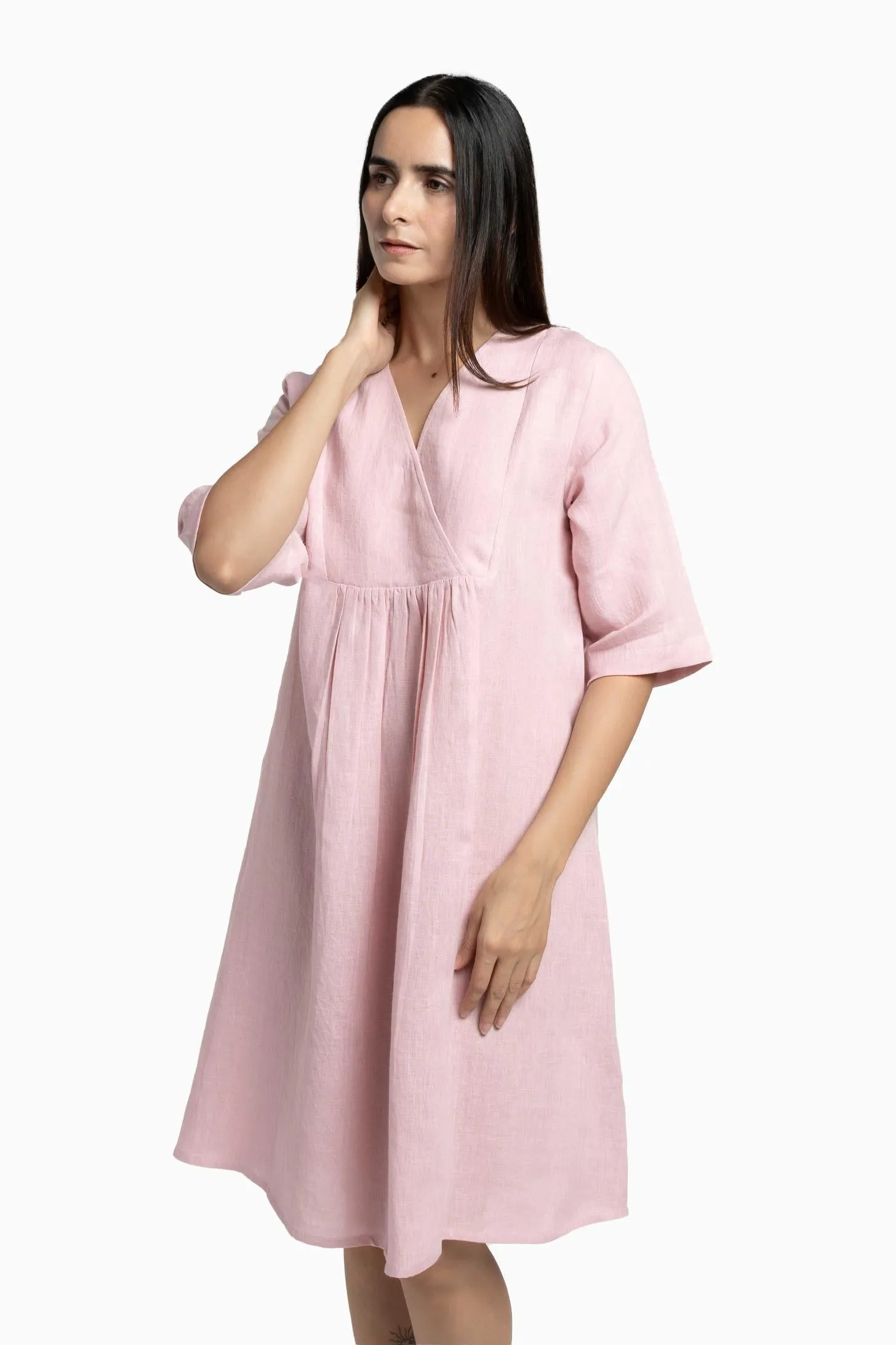 Linen Citrus Midi Dress-Pacific Blue