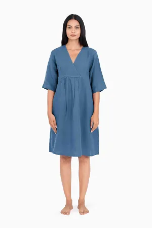 Linen Citrus Midi Dress-Pacific Blue