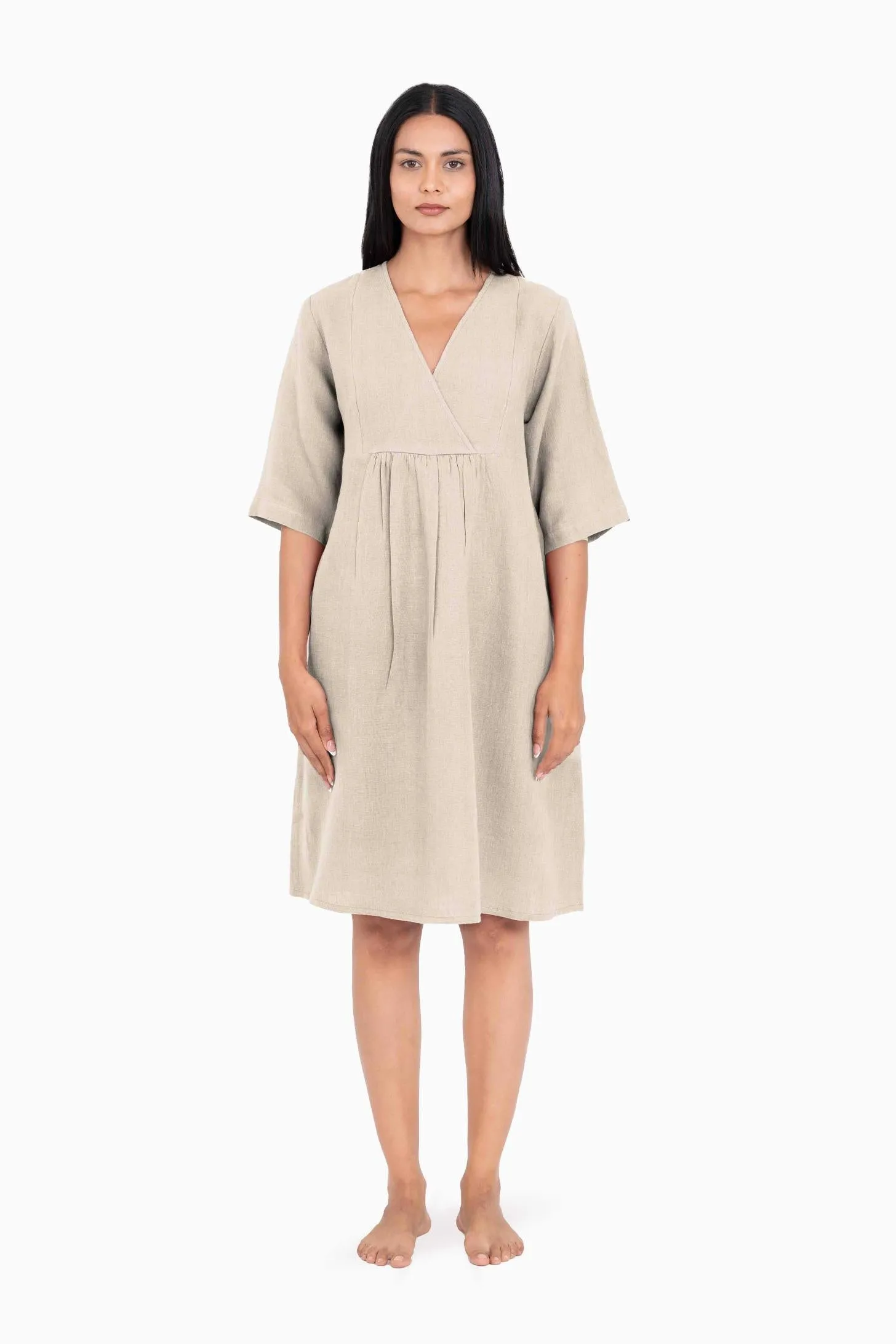 Linen Citrus Midi Dress-Pacific Blue