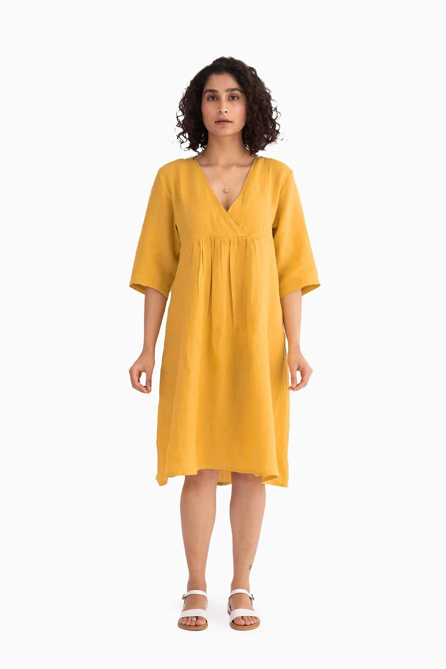 Linen Citrus Midi Dress-Pacific Blue