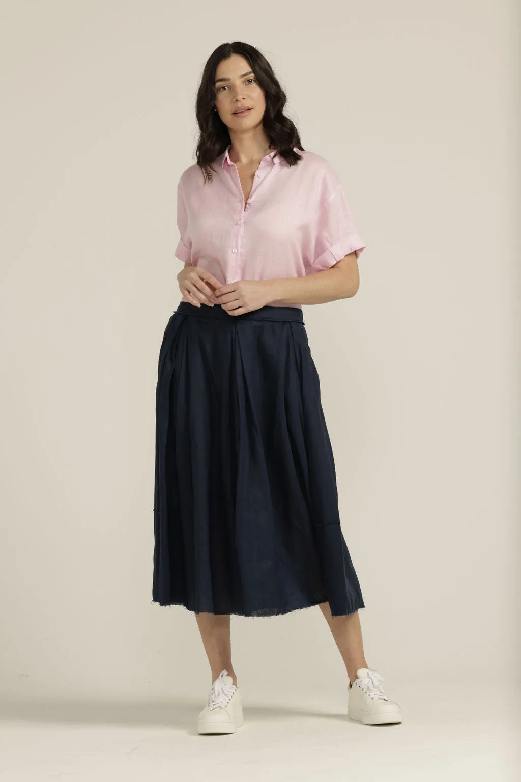 Linen Pleated Full Skirt