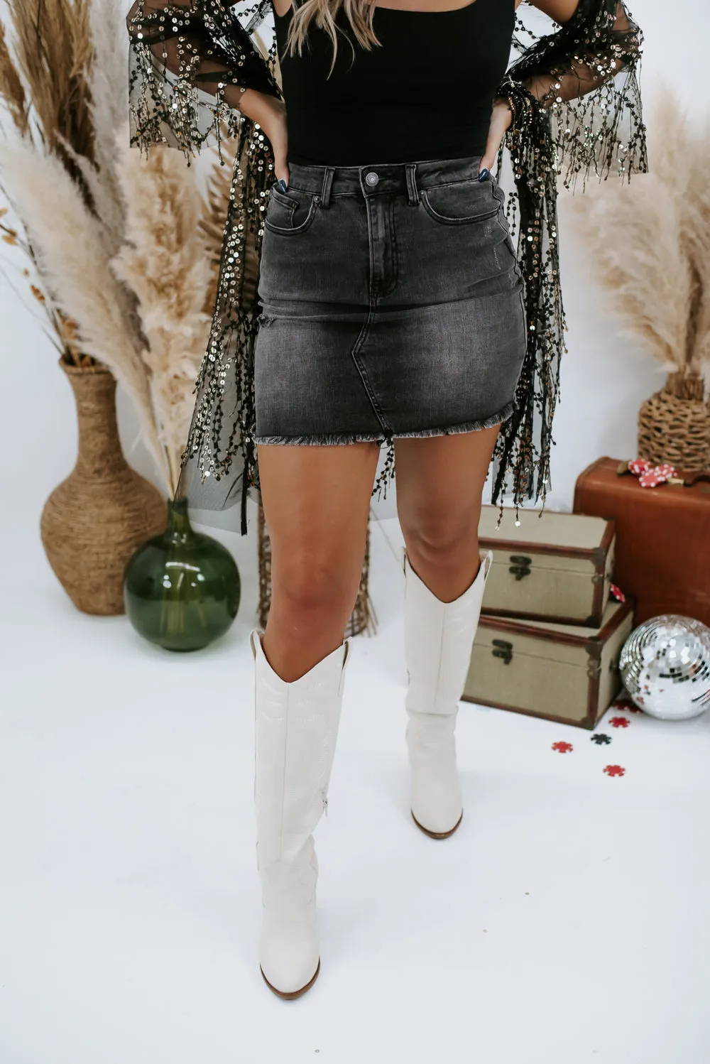 Little Things Denim Skirt, Black