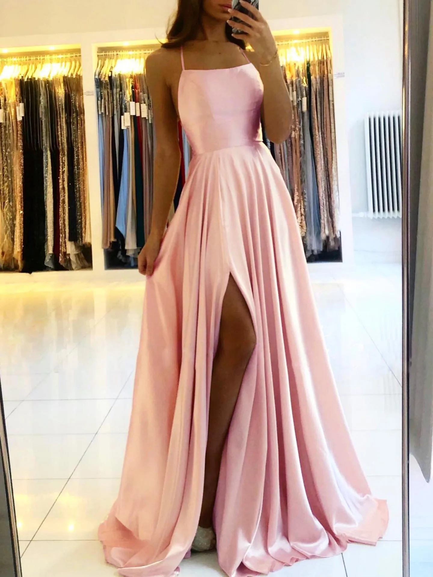 long dresses Skinny suspenders Sexy backless dresses High split dance host dresses